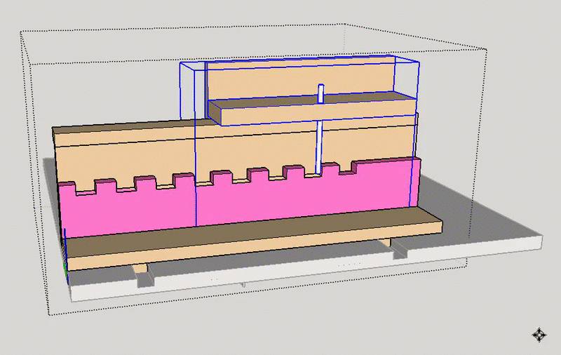 Lateral movement is limited via the silver pin which is bound by the pink template.